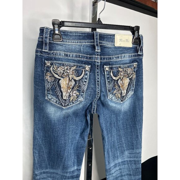 Miss Me Womens Low Rise Bootcut Jeans Embellished Bull Skull Pockets Size 26 - Picture 3 of 8
